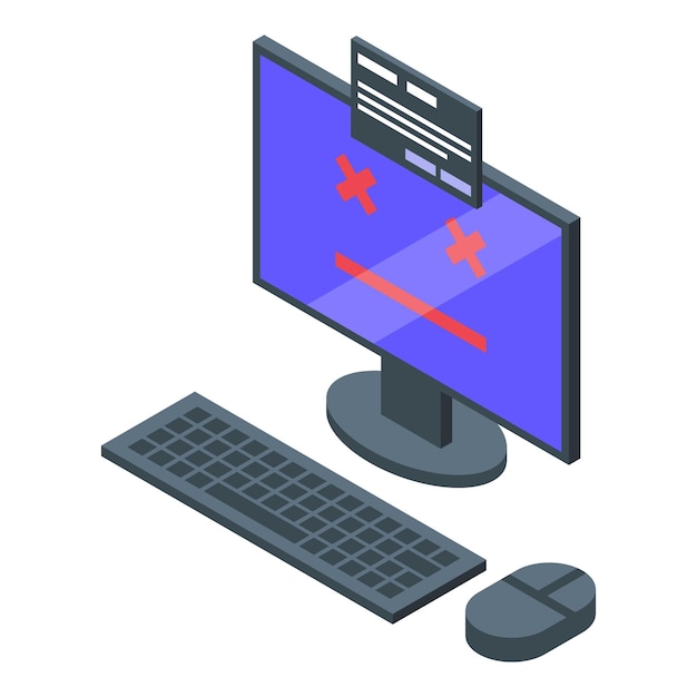 broken pc icon isometric vector banned user blacklist device