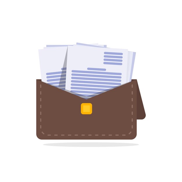 Brown leather briefcase with handle and stitching vector