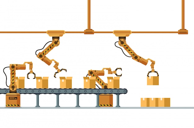 brown robotic claw automatic packing conveyor