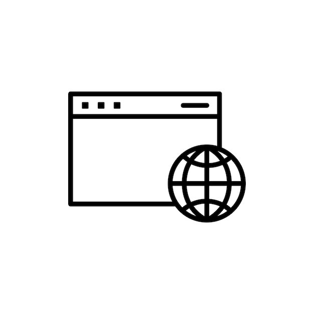 Browser icon set visit website webpage vector symbol browse web page sign computer browser window pictogram in black filled and outlined style