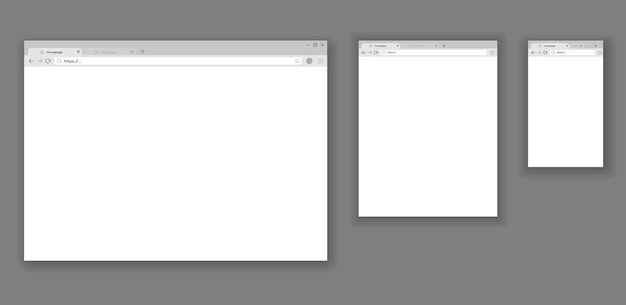 Browser mockups set Web windows screen Internet empty pages concept with shadow Modern window design isolated on gray background
