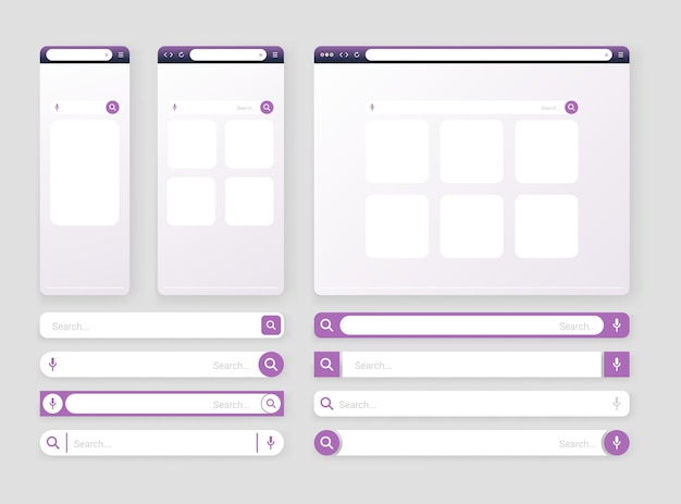 Browser search bar set web page internet browser button search box template internet search system