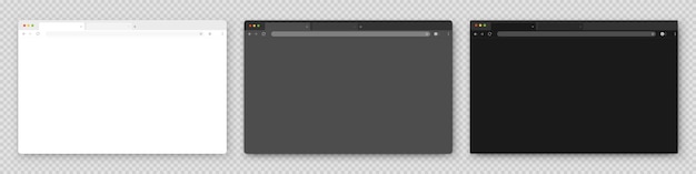 browser windows a set of realistic empty browser windows in white gray and black with a toolbar search bar and shadow on a gray background vector eps 10