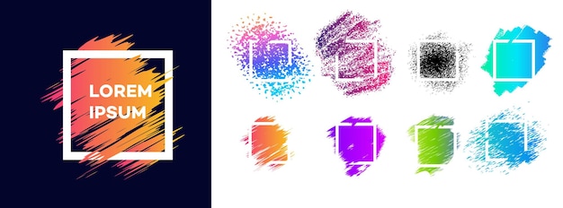 Brush paint ink stroke over square frame Grunge backgrounds set Vector illustration