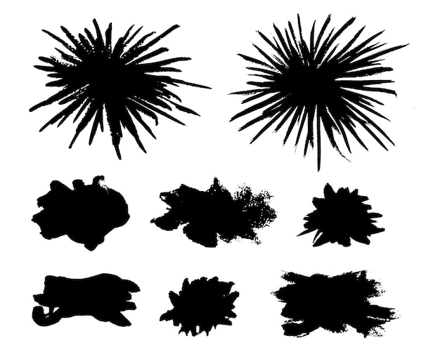 Brush strokes vector Exploding blobs burst blots and round painted backgrounds