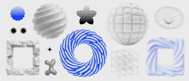brutalism 3d graphic elements set retrofuturistic grunge shapes for design geometric universal
