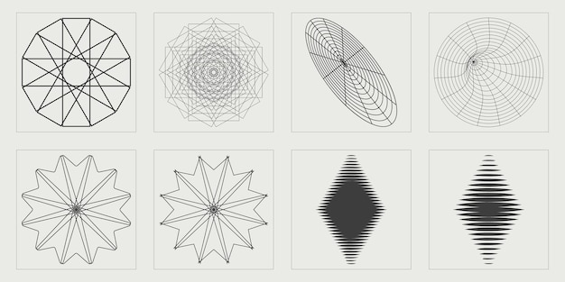 Brutalism shapes Retro futuristic graphic ornaments For modern Tshirts designed