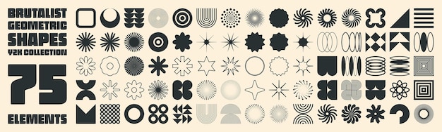 brutalist geometric shapes modern symbols simple primitive elements and forms retro design trendy