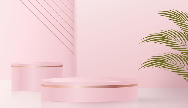 Bục tròn kết xuất 3D với các biểu tượng đẹp và sáng tạo theo phong cách cắt giấy với nền màu cho thiết kế và quảng cáo thương hiệu mỹ phẩm