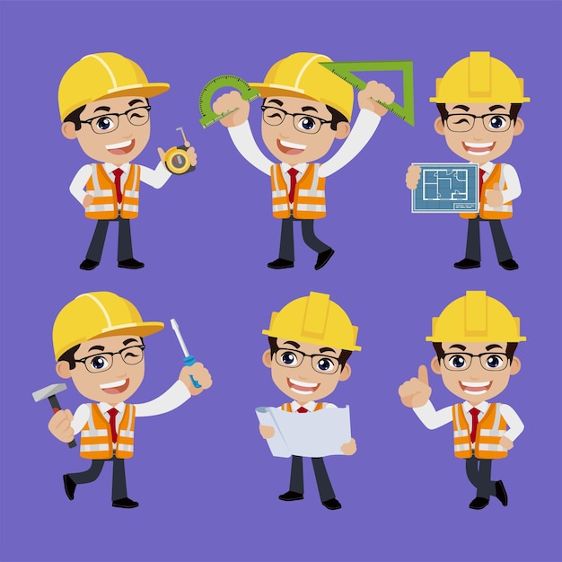 building engineer with different poses