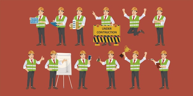 building engineer with different poses