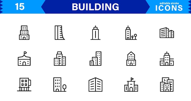 Building Icon Set Representing Construction Architecture Tools Blueprints and Urban Development in Simple DownloadReady Vector Format