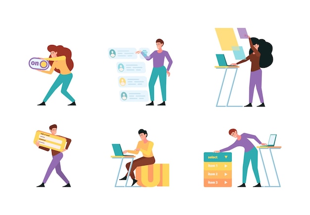 Building interfaces Web artists and programmers designers making creative ui pages frames drawing app garish vector creative agency characters