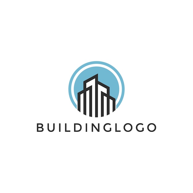 Building logo design vector illustration with professional and elegant blue and gray color circle