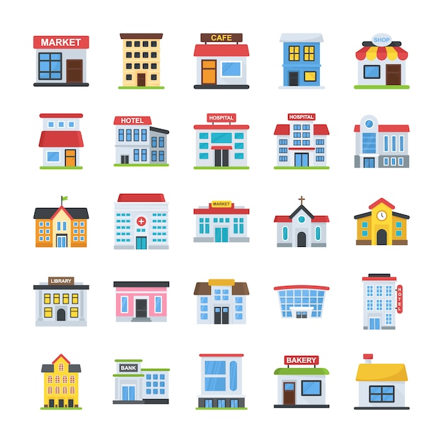 building set in flat style