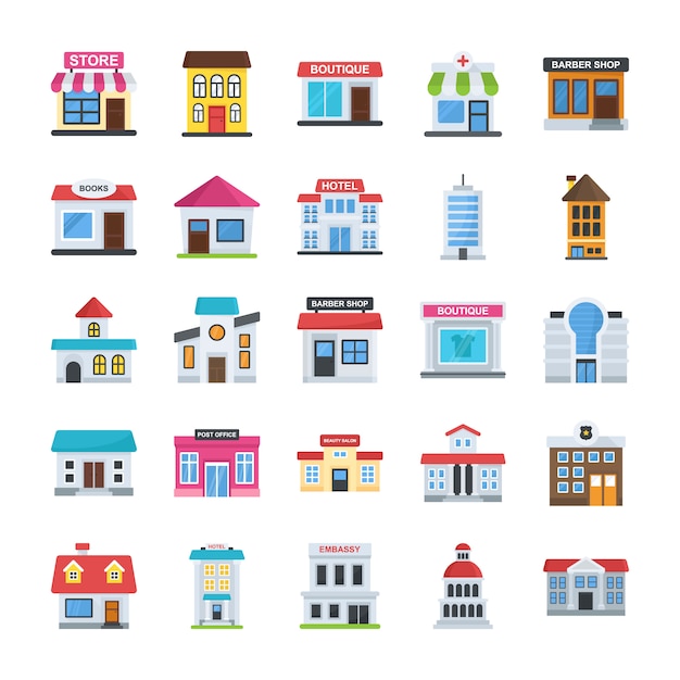 building set in flat style