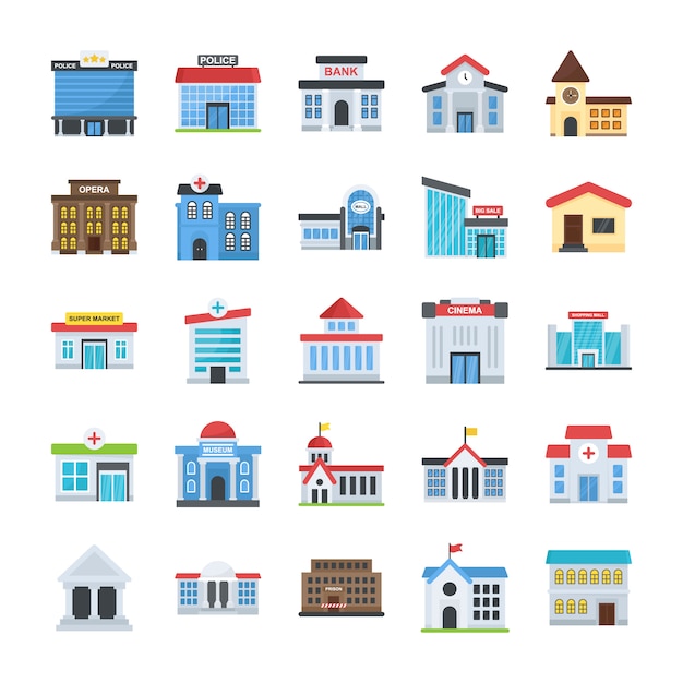 building set in flat style