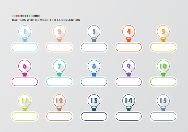 bullet with number collection. numbers from 1 to 15. infographic buttons and points.