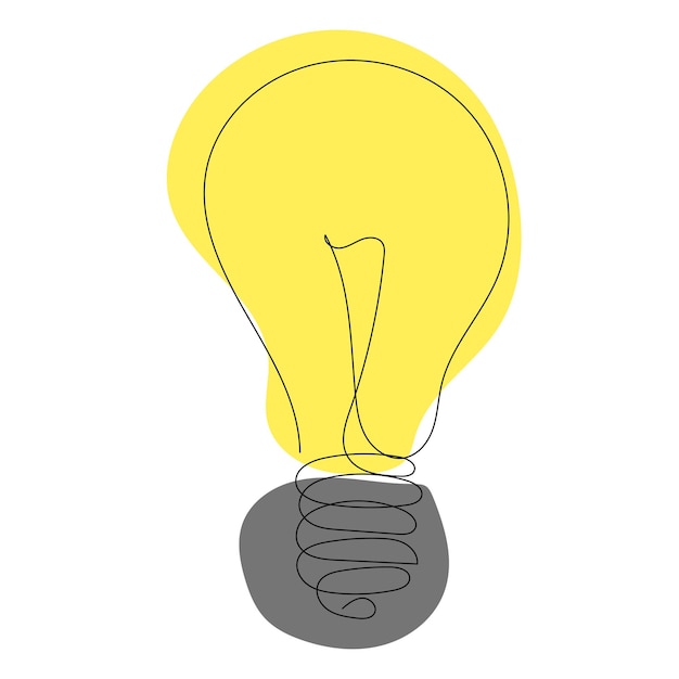 Burning light bulb drawing by one continuous line vector