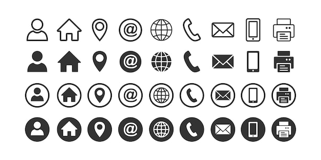 Business card contact information symbol set