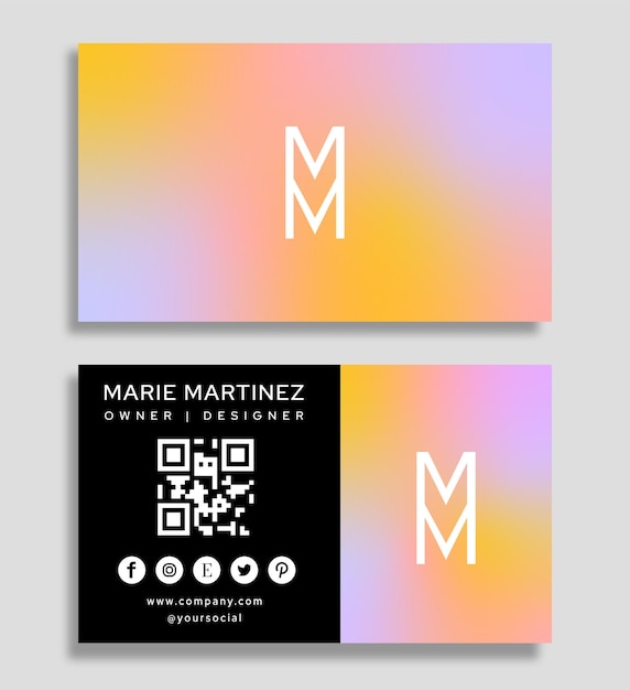 business card template with gradient and qr code