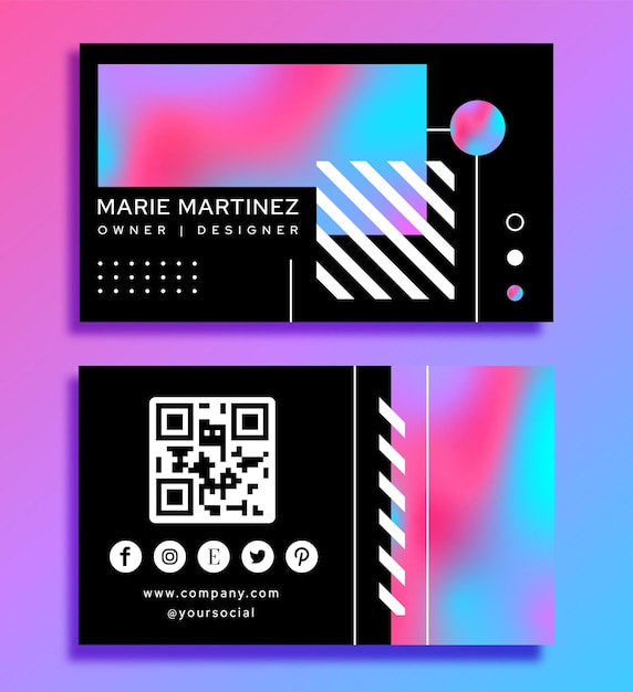business card template with gradient and qr code