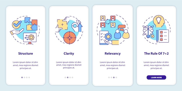 Business communication essentials onboarding mobile app screen