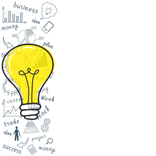 Business concept Light bulb with drawing business success strategy plan idea Vector illustration
