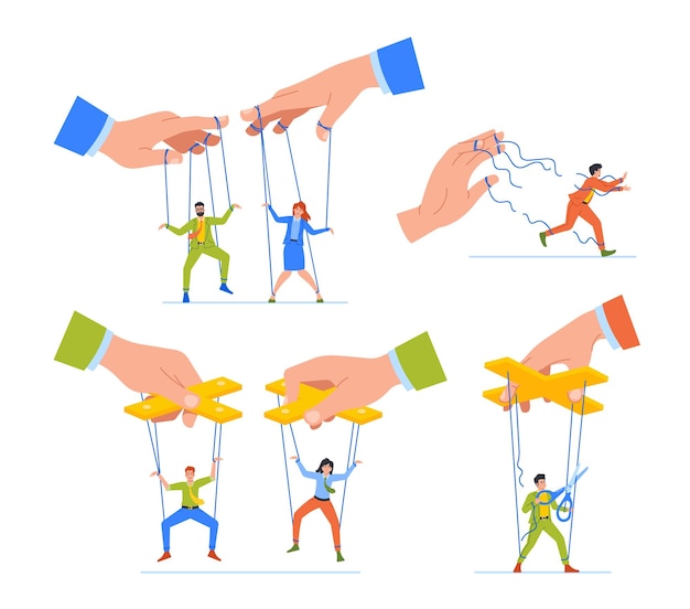 Business Concept with Boss Hand Controls Puppet Characters Symbolizing Authority Leadership Management