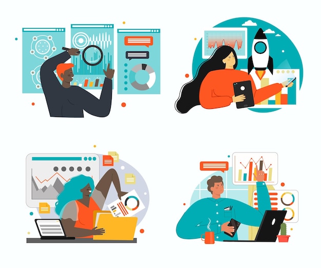 business data analysis and people vector scene