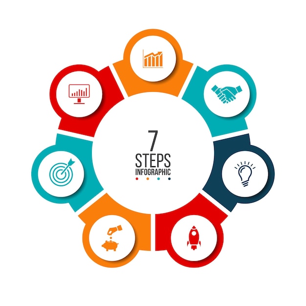 Business data visualization. Abstract elements of cycle diagram with 7 steps, options, parts or processes. Vector business template for presentation. Creative concept for infographic. Process chart.