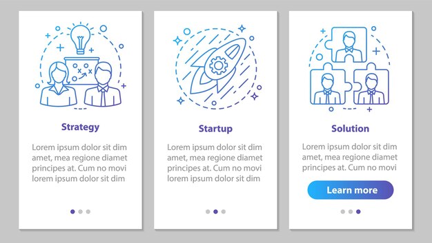 Business development onboarding mobile app page screen with line