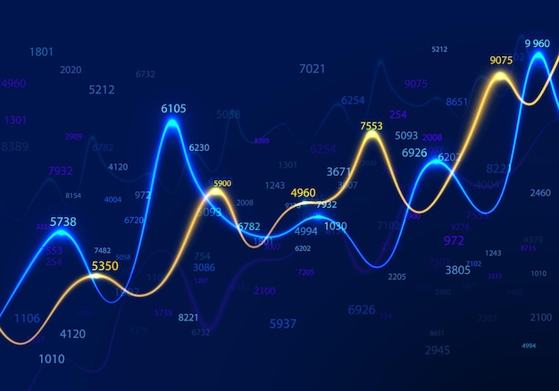 business diagrams and charts on blue background with random numbers.