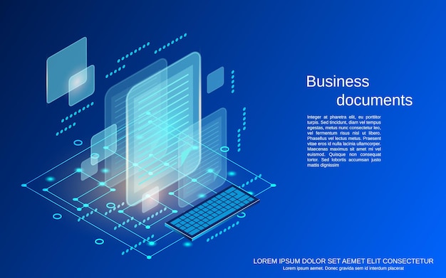 Business documents flat 3d isometric vector concept illustration