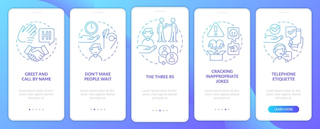 Business etiquette blue gradient onboarding mobile app screen
