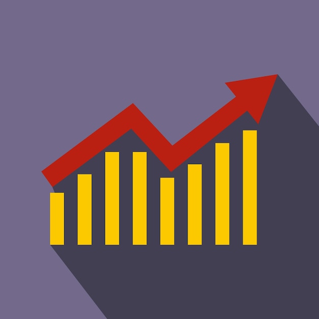 Business graph icon in flat style on a violet background