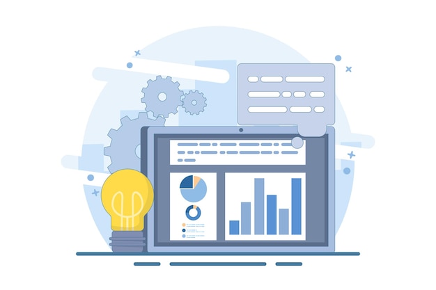 business graphics report tablet and bulb idea or business intelligence accurate information research