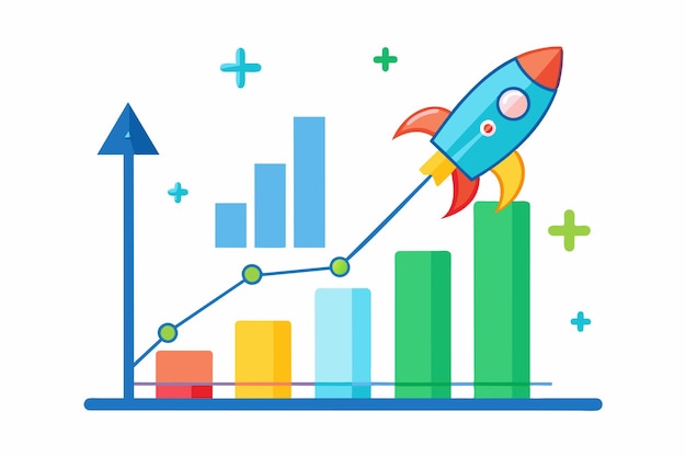 Business Growth Rocket Chart Vector Illustration