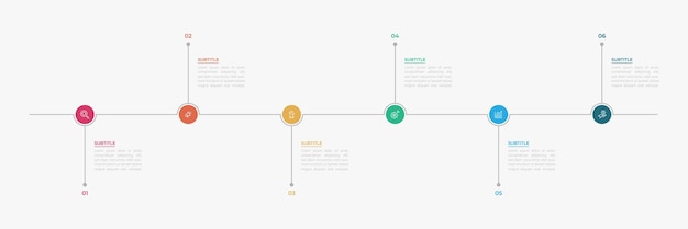 business infographic design with 6 parts or steps containing icons text numbers vector design EPS 10