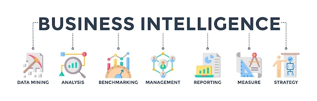 business intelligence banner web icon concept with icons for system analyst