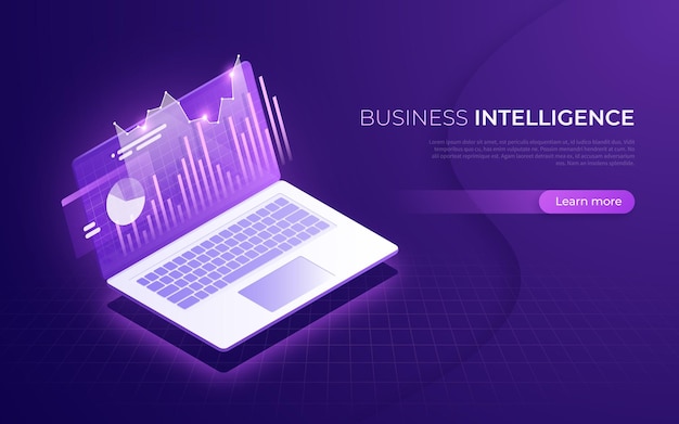 Business intelligence, financial performance, data analysis isometric concept.