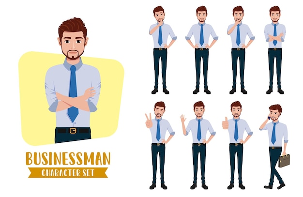 Business man character vector set Businessman male characters office employee in standing