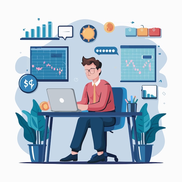 Business man working on Stock financial trade market diagram Vector