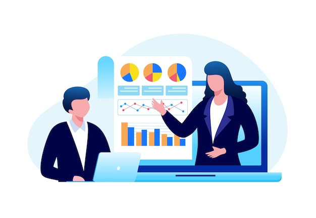 business meeting analyst finance concept flat vector illustration for banner and landing page