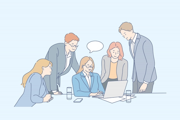 Business meeting, teamwork, analysis, training, cooperation concept.