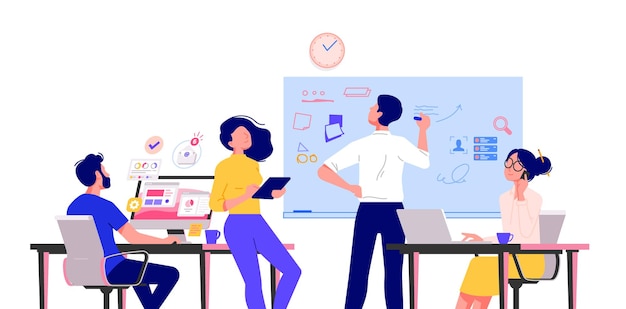 Business people characters working in the office Minimal coworking space