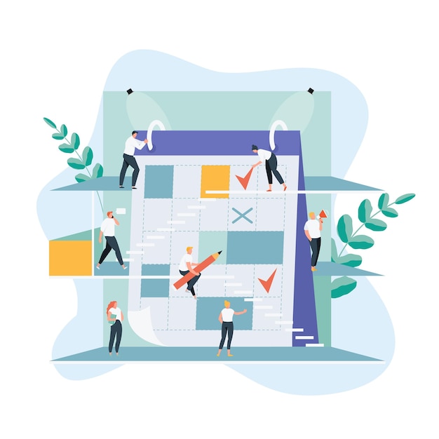 Business people team together planning a schedule and events Calendar and organization of work