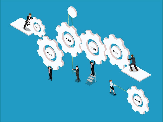 Business people work together or work as a team to create an organization 3d isometric vector illustration