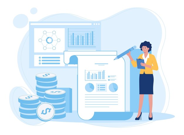 business performance and investment data analysis concept flat illustration
