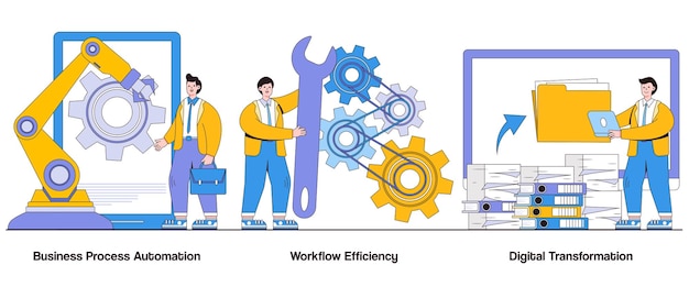 Business process automation workflow efficiency digital transformation concept with character Process optimization abstract vector illustration set Streamlined operations effortless workflows